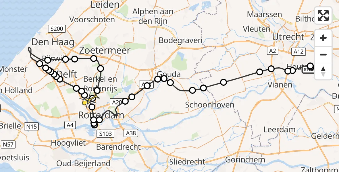 Routekaart van de vlucht: Politieheli naar Rotterdam The Hague Airport, Rondweg