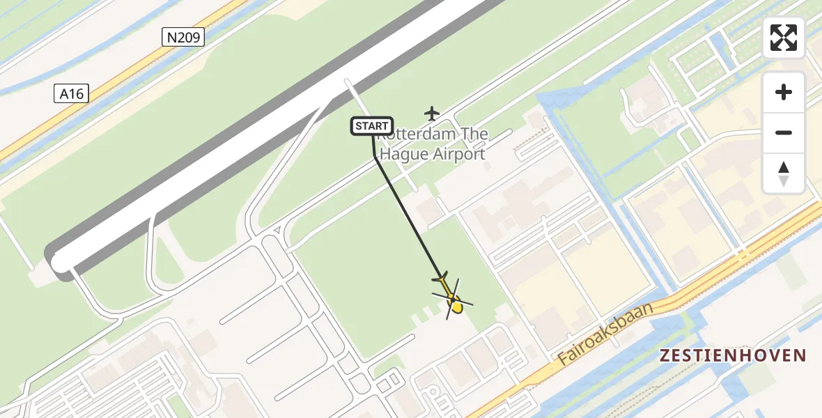 Routekaart van de vlucht: Politiehelikopter naar Rotterdam The Hague Airport, Brandenburgbaan