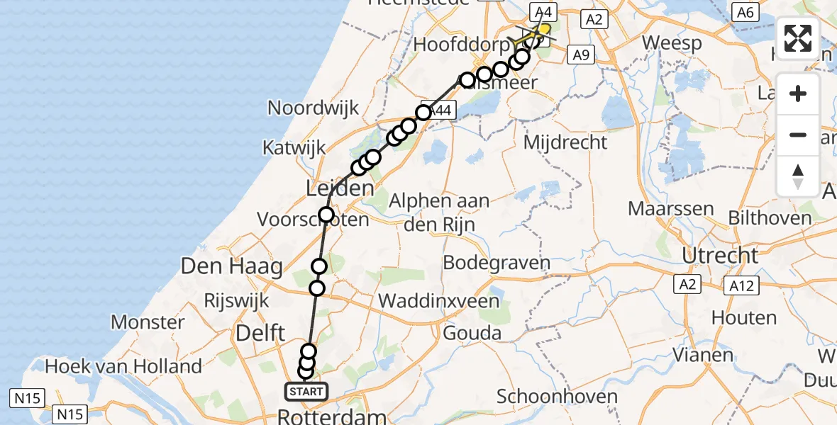 Routekaart van de vlucht: Politieheli naar Schiphol, Hofweg