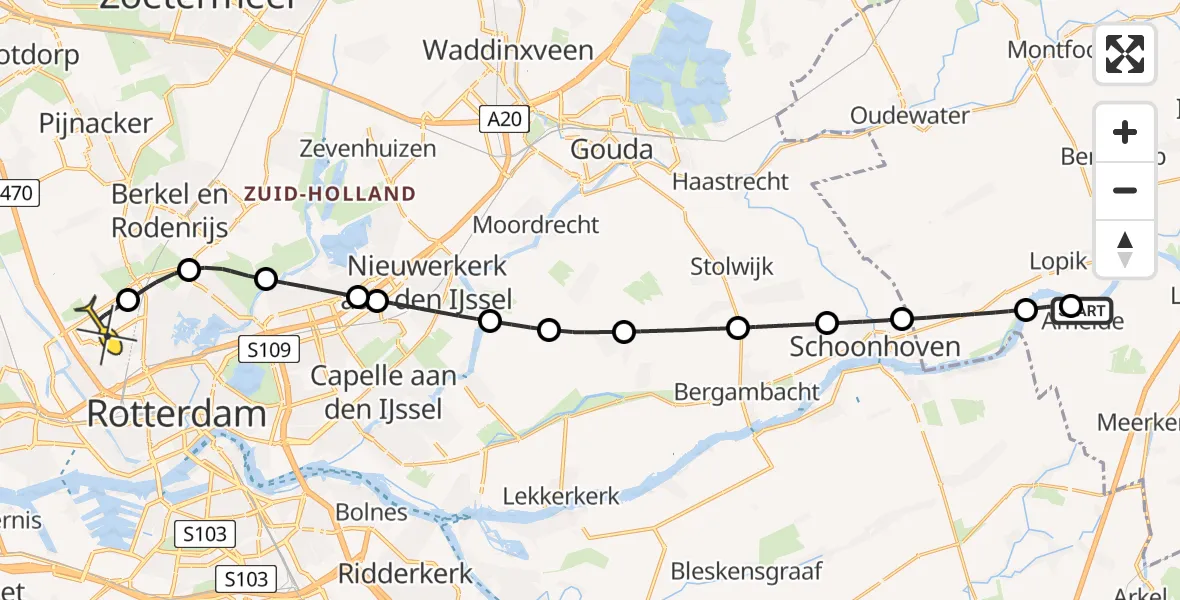Routekaart van de vlucht: Lifeliner 2 naar Rotterdam The Hague Airport, Lekdijk