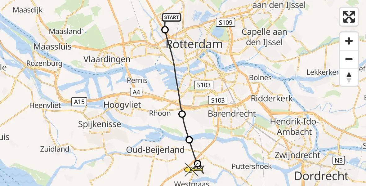 Routekaart van de vlucht: Lifeliner 2 naar Mijnsheerenland, Rosarium