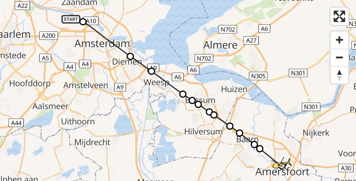 Routekaart van de vlucht: Lifeliner 1 naar Amersfoort, Hemweg