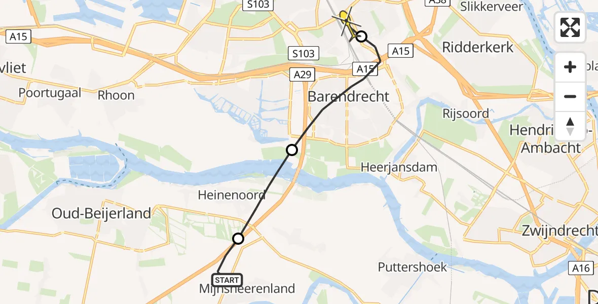 Routekaart van de vlucht: Lifeliner 2 naar Rotterdam, Moerkerken