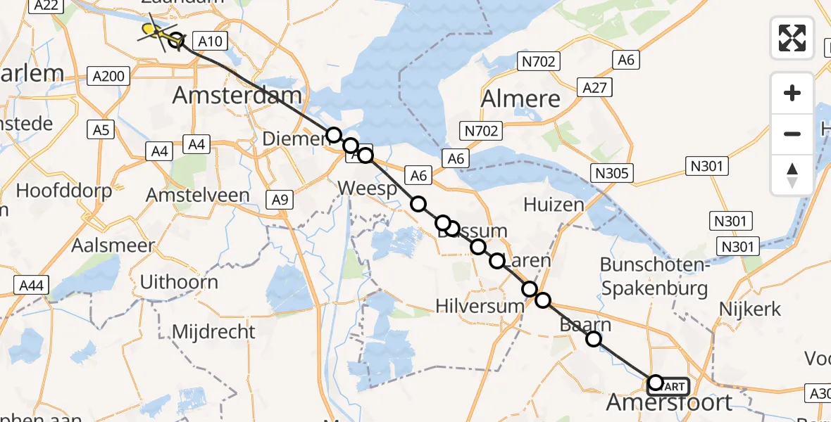 Routekaart van de vlucht: Lifeliner 1 naar Amsterdam Heliport, Maatweg