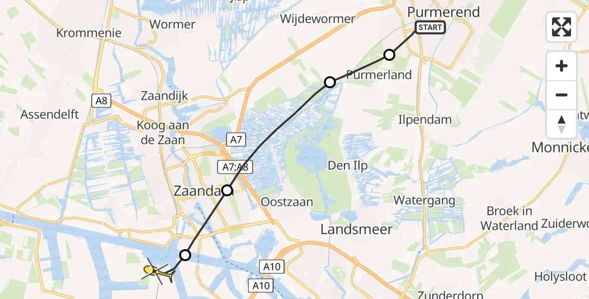 Routekaart van de vlucht: Lifeliner 1 naar Amsterdam Heliport, Weidelandpad