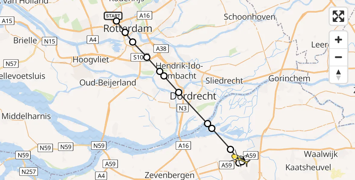 Routekaart van de vlucht: Lifeliner 2 naar Den Hout, Overschiese Kleiweg