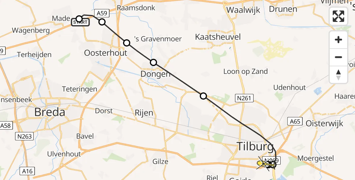 Routekaart van de vlucht: Lifeliner 2 naar Tilburg, Leijweg