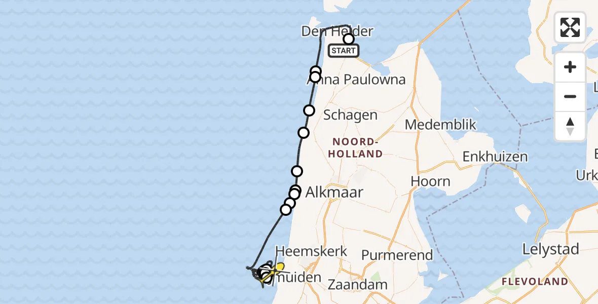 Routekaart van de vlucht: Kustwachthelikopter naar IJmuiden, Oostoeverweg