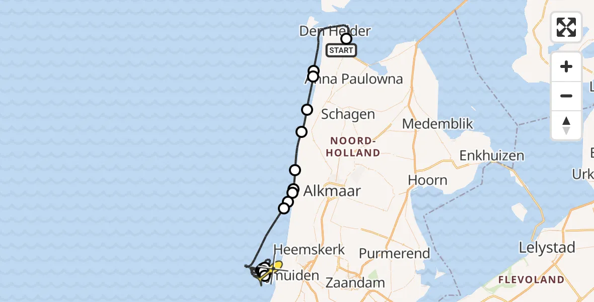 Routekaart van de vlucht: RSQ06 naar IJmuiden, Oostoeverweg