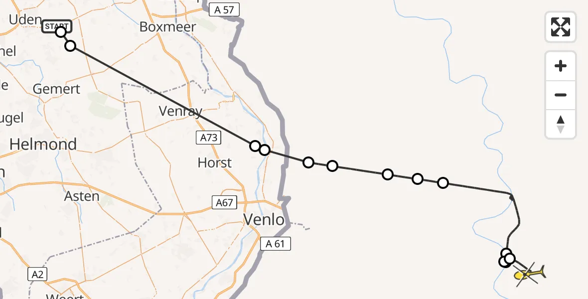 Routekaart van de vlucht: Politieheli naar Houtduiflaan