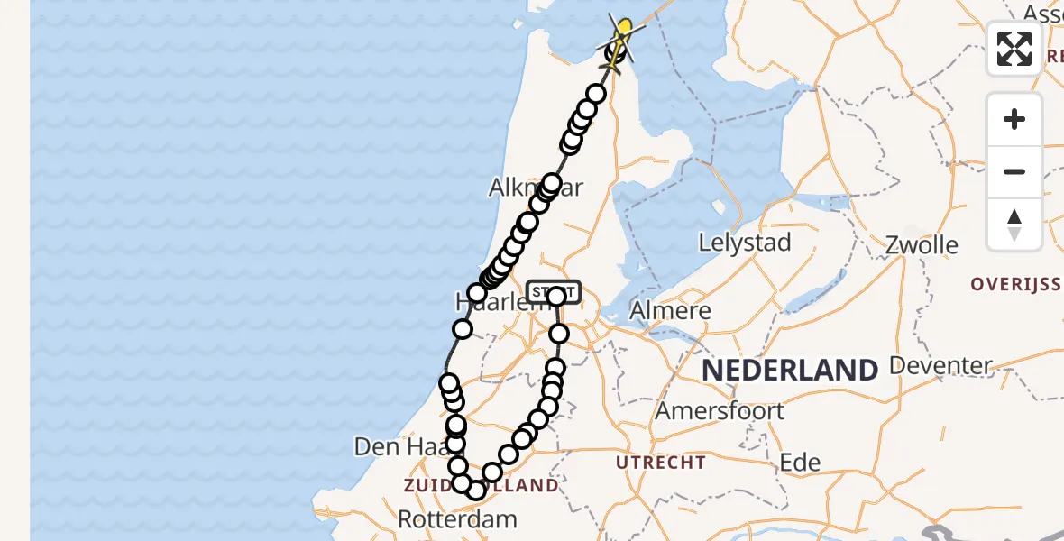 Routekaart van de vlucht: Lifeliner 1 naar Den Oever, Suezhaven