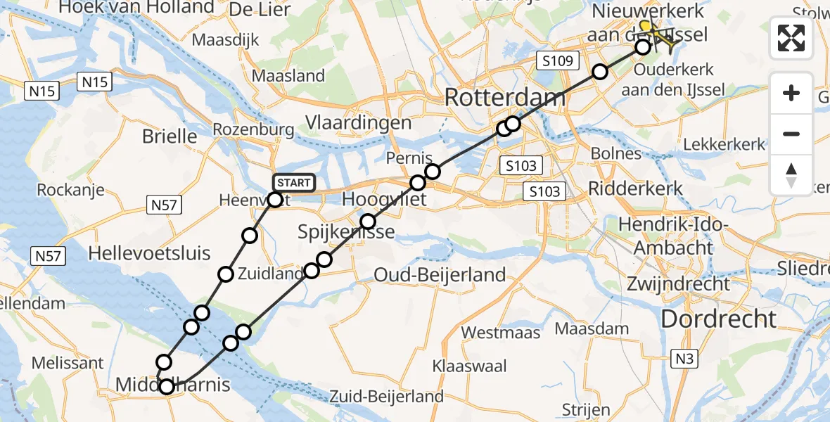 Routekaart van de vlucht: Lifeliner 2 naar Nieuwerkerk aan den IJssel, 's-Gravenweg