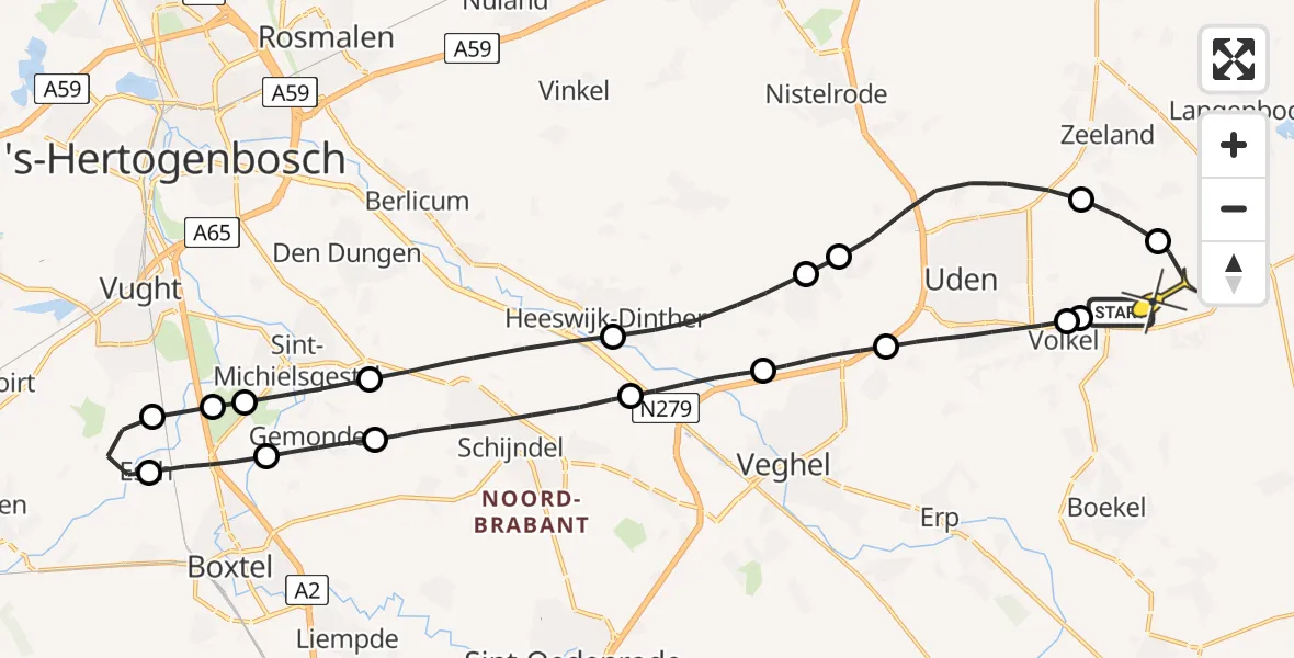 Routekaart van de vlucht: Lifeliner 3 naar Vliegbasis Volkel, Venstraat