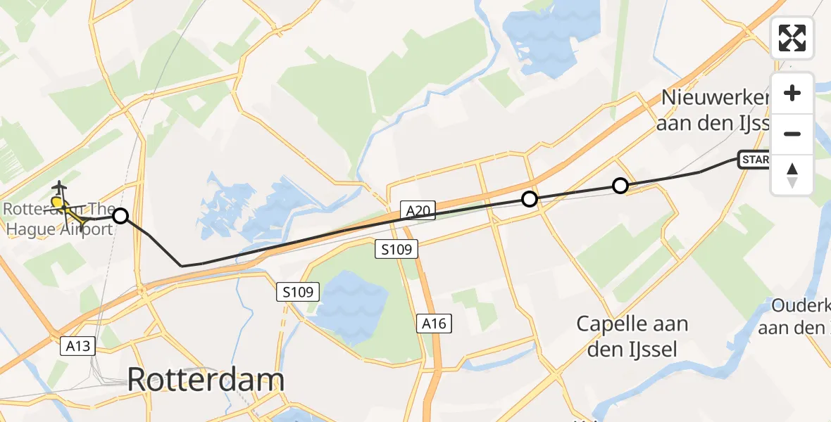 Routekaart van de vlucht: Lifeliner 2 naar Rotterdam The Hague Airport, Corrente