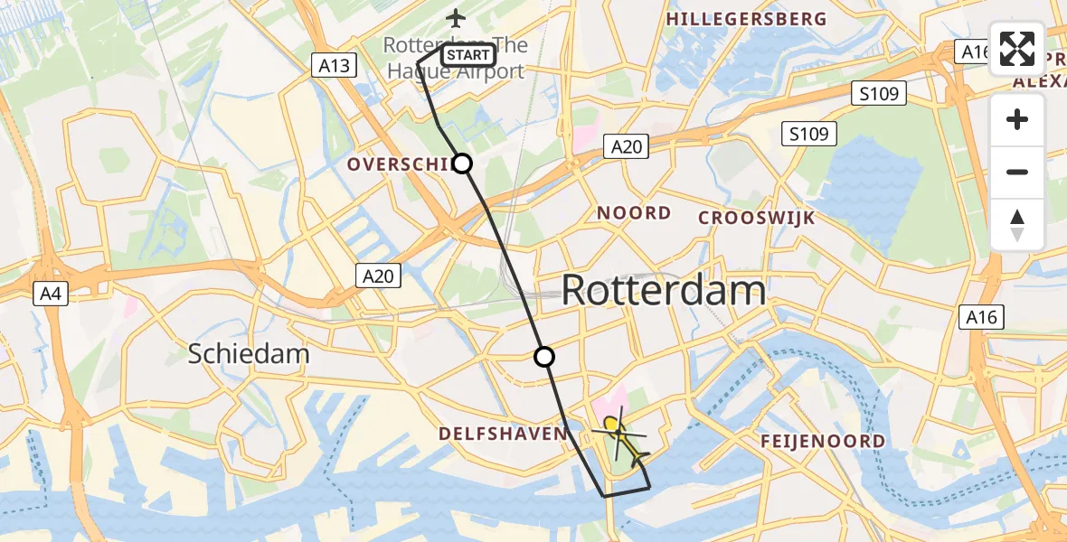 Routekaart van de vlucht: Lifeliner 2 naar Erasmus MC, Deelenpad