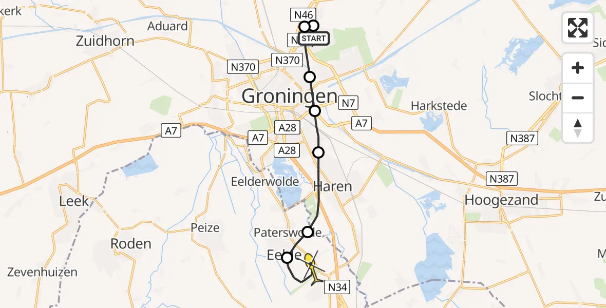 Routekaart van de vlucht: Lifeliner 4 naar Groningen Airport Eelde, Groningerweg