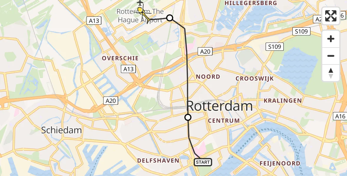 Routekaart van de vlucht: Lifeliner 2 naar Rotterdam The Hague Airport, Henegouwerlaan