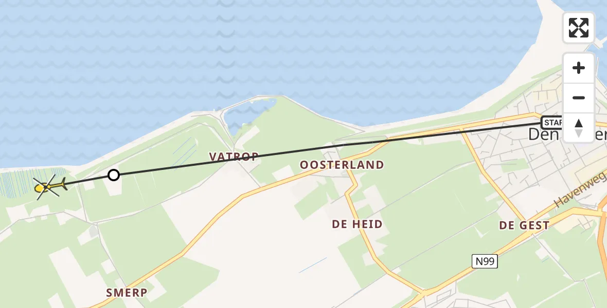 Routekaart van de vlucht: Traumahelikopter naar Hippolytushoef, Gemeenelandsweg