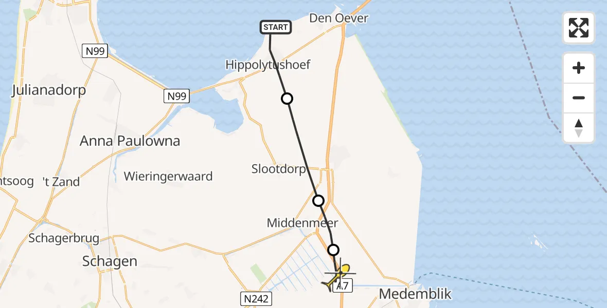 Routekaart van de vlucht: Lifeliner 1 naar Middenmeer, Noordburenweg