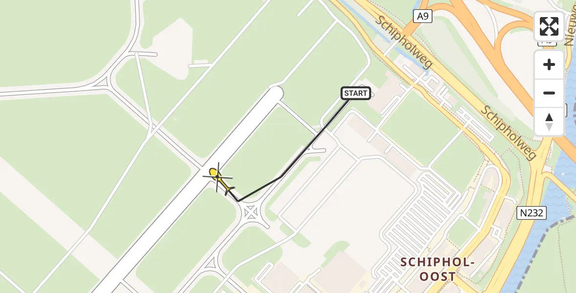 Routekaart van de vlucht: Politieheli naar Schiphol, Halim P.K. straat