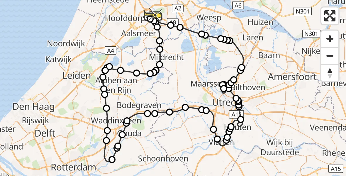 Routekaart van de vlucht: Politieheli naar Schiphol, Rietwijkerdwarsweg