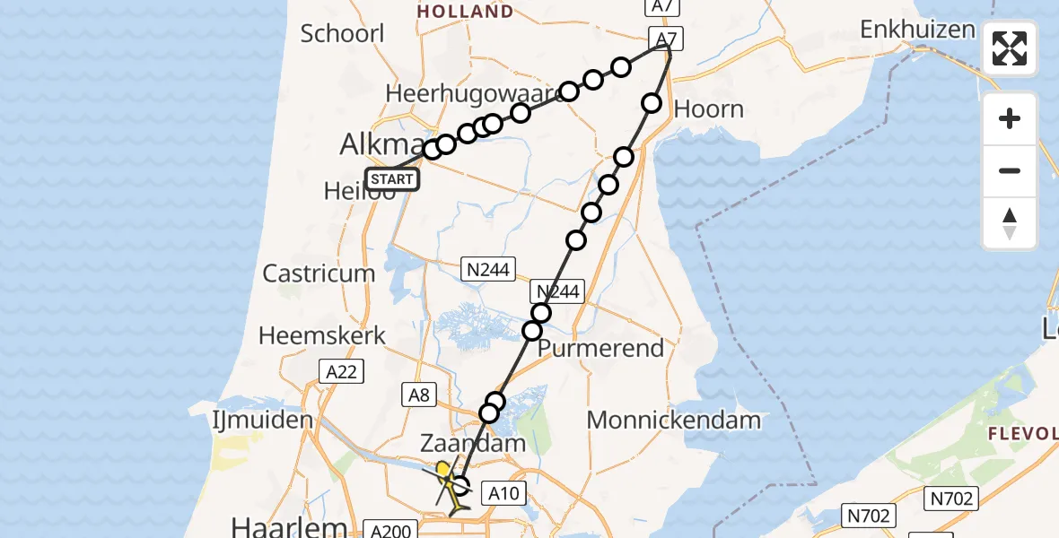 Routekaart van de vlucht: Lifeliner 1 naar Amsterdam Heliport, Thomas a Kempislaan