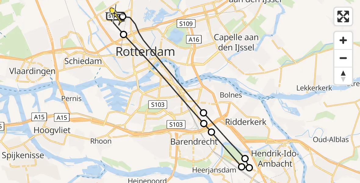 Routekaart van de vlucht: Lifeliner 2 naar Rotterdam The Hague Airport, Hertenheuvel