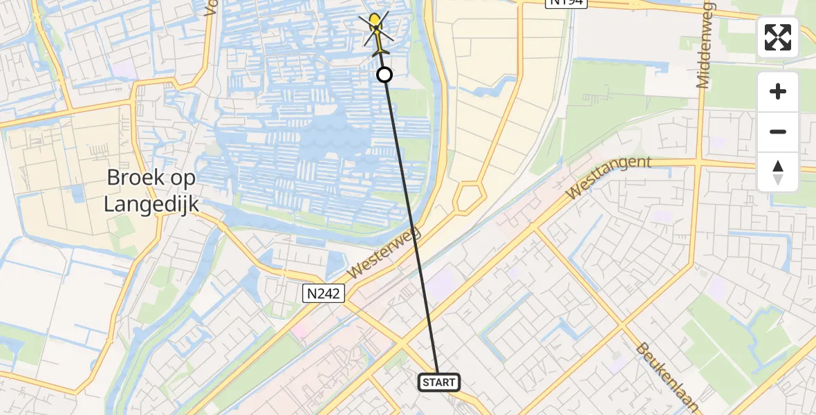 Routekaart van de vlucht: Politieheli naar Broek op Langedijk, Stern