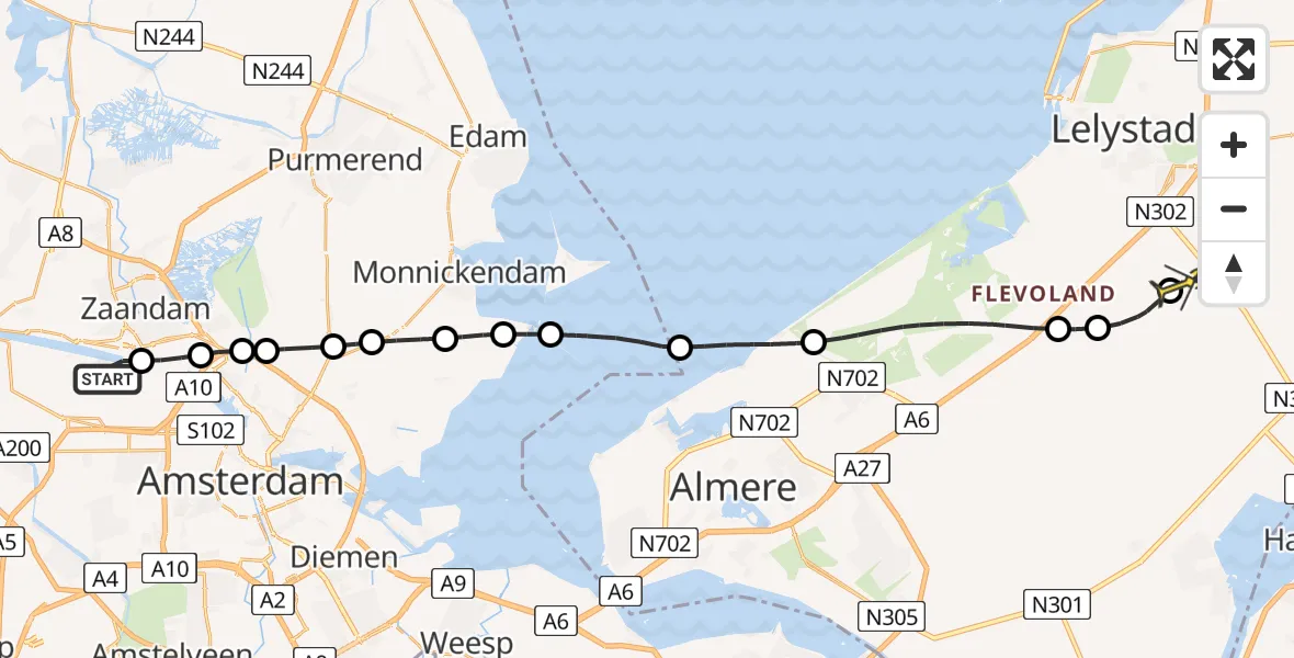 Routekaart van de vlucht: Lifeliner 1 naar Lelystad Airport, Belangenvereniging tuinders Zaanderhorn