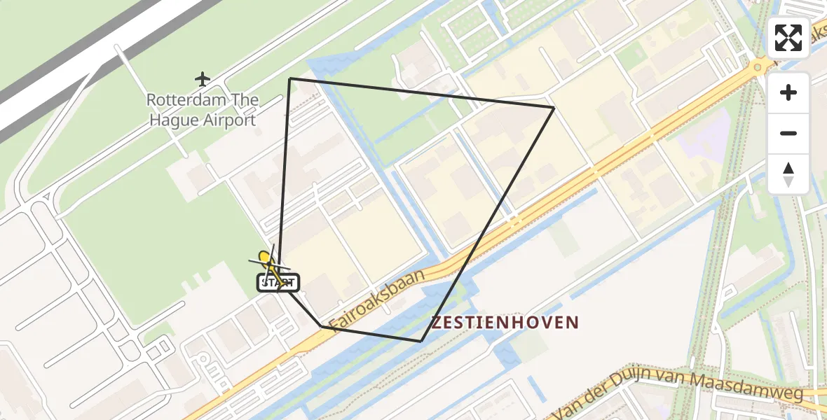 Routekaart van de vlucht: Lifeliner 2 naar Rotterdam The Hague Airport, Fairoaksbaan