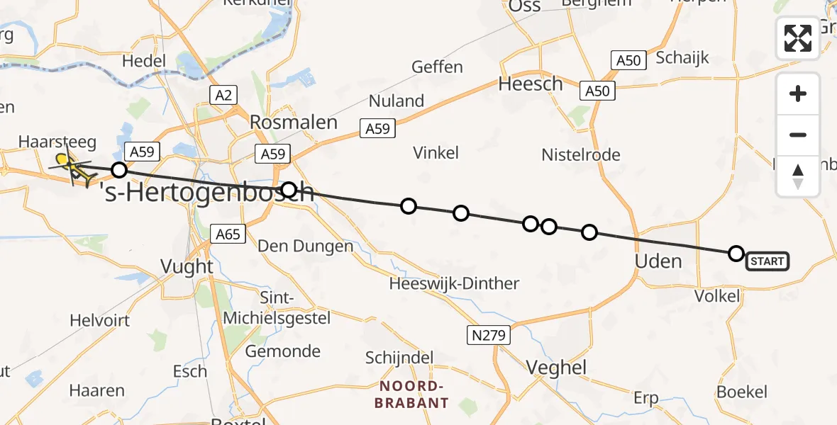 Routekaart van de vlucht: Lifeliner 3 naar Vlijmen, Jagersveld