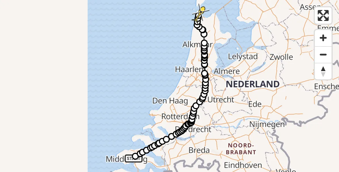 Routekaart van de vlucht: Kustwachthelikopter naar Vliegveld De Kooy, Muidenweg