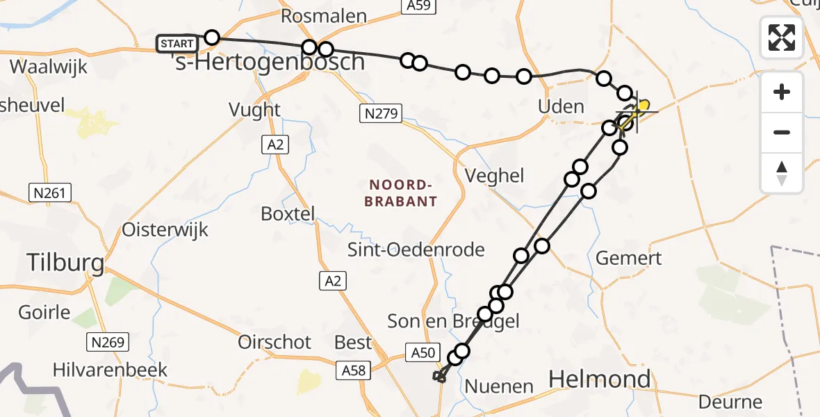 Routekaart van de vlucht: Lifeliner 3 naar Vliegbasis Volkel, Vijfhoevenlaan