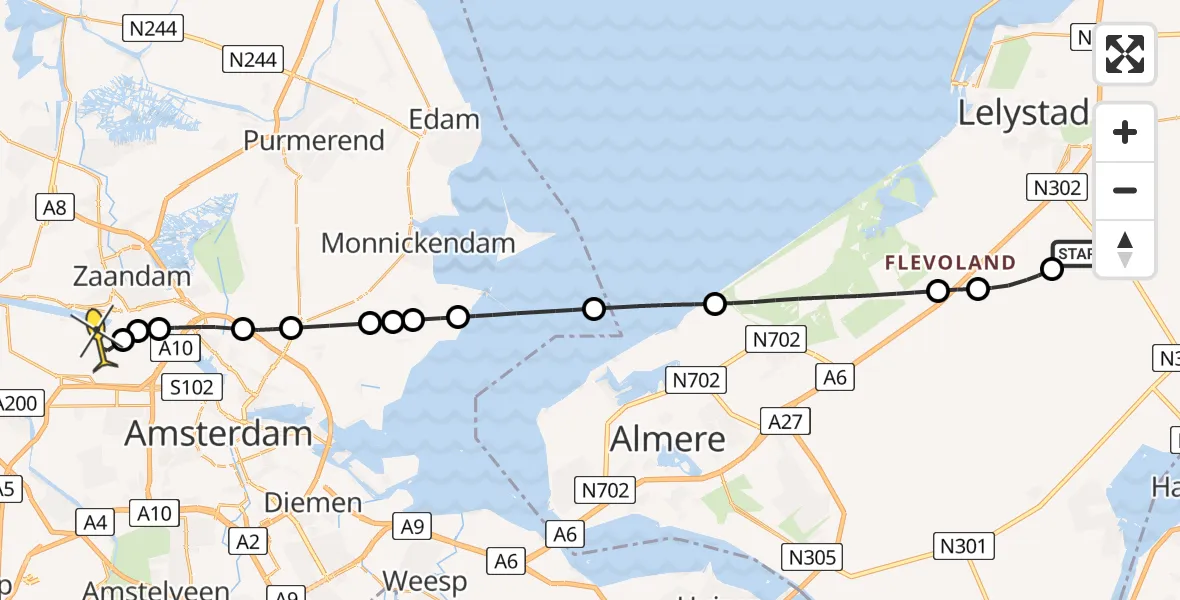 Routekaart van de vlucht: Lifeliner 1 naar Amsterdam Heliport, Talingweg