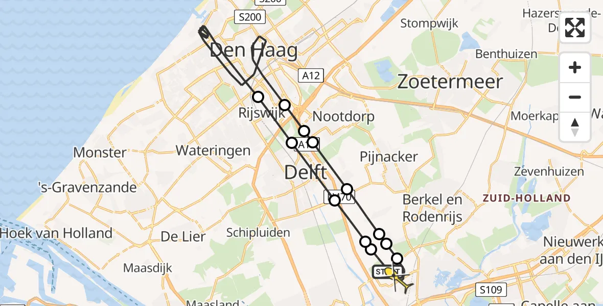Routekaart van de vlucht: Lifeliner 2 naar Rotterdam The Hague Airport, Schieveense polder