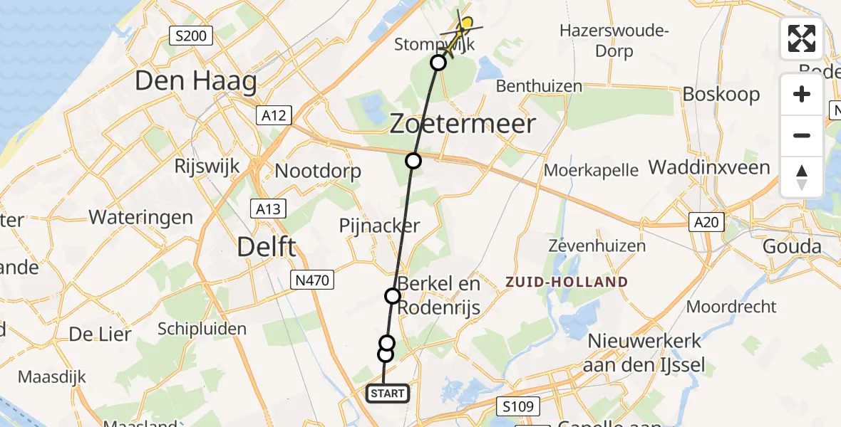 Routekaart van de vlucht: Politiehelikopter naar Leidschendam, A16 Rotterdam