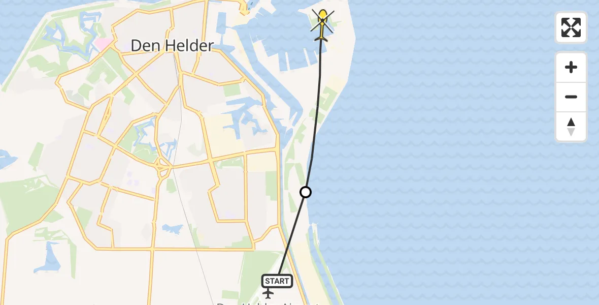 Routekaart van de vlucht: Politieheli naar Den Helder, Oostoeverweg