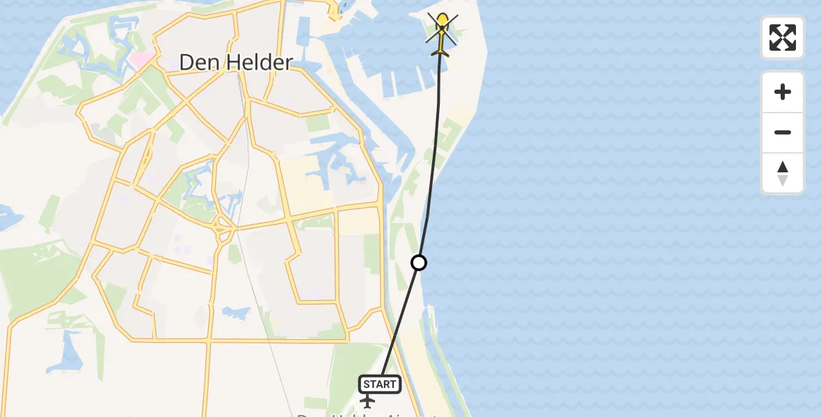 Routekaart van de vlucht: Politiehelikopter naar Den Helder, Oostoeverweg