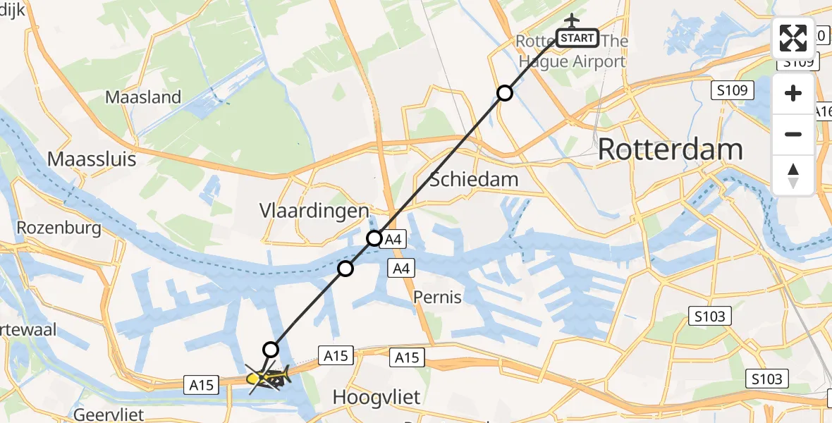 Routekaart van de vlucht: Lifeliner 2 naar Botlek, Rotterdam Airportbaan