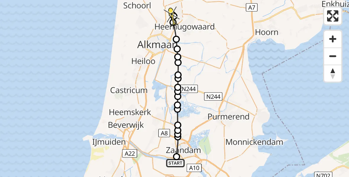 Routekaart van de vlucht: Lifeliner 1 naar Broek op Langedijk, Kleine Tocht