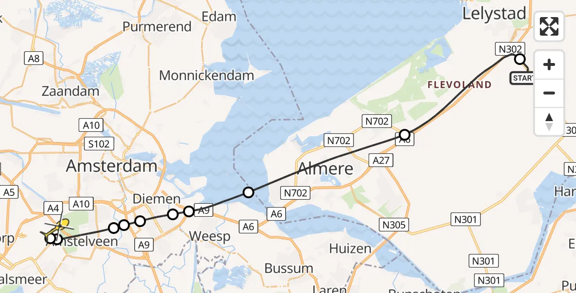 Routekaart van de vlucht: Politieheli naar Schiphol, Larserweg