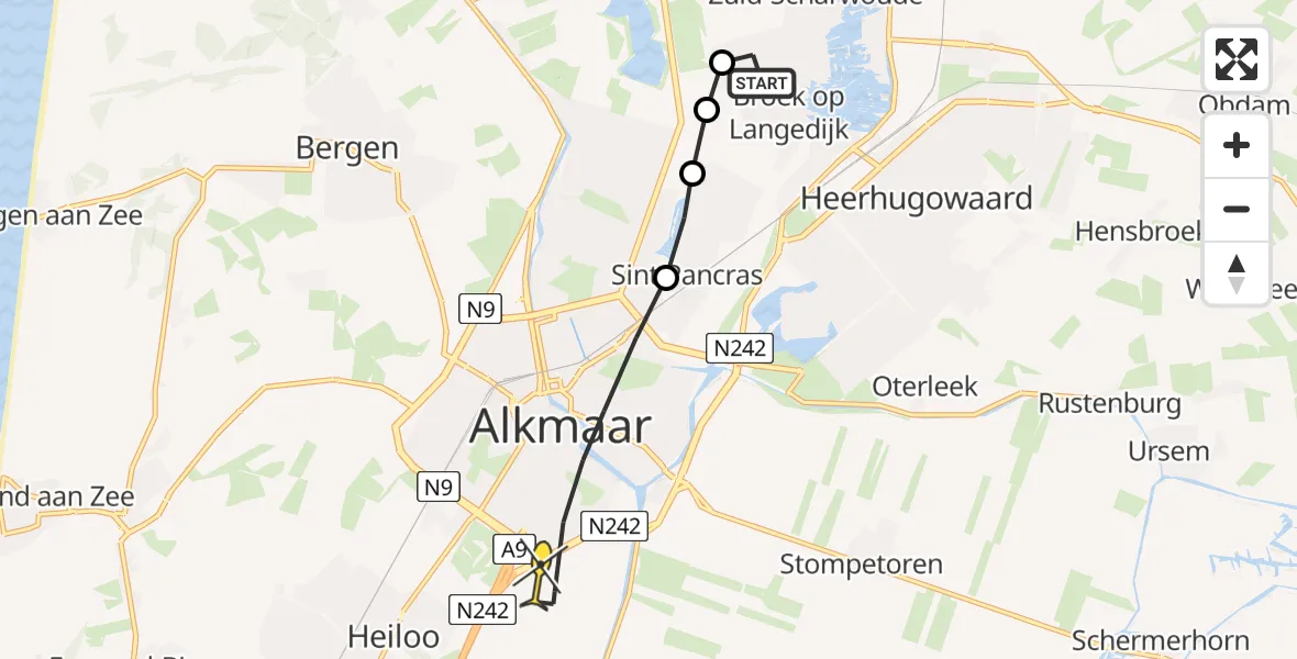 Routekaart van de vlucht: Lifeliner 1 naar Alkmaar, Vronermeerweg