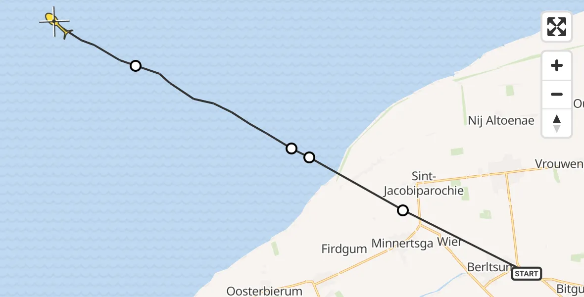 Routekaart van de vlucht: Ambulanceheli naar Oosterend, Hoarnestreek