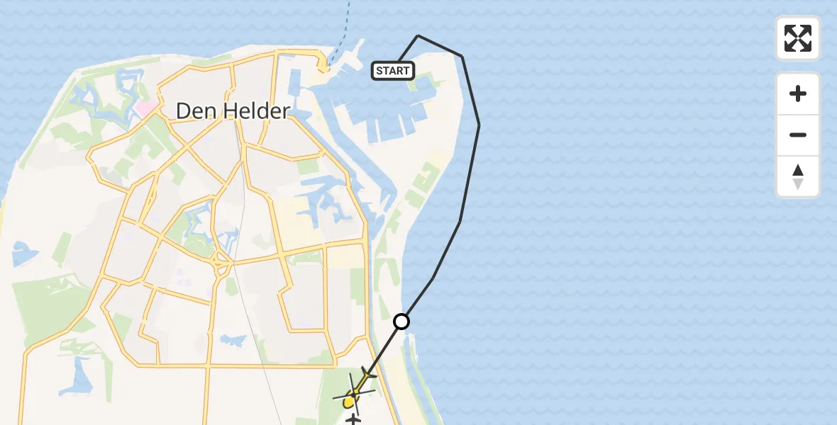 Routekaart van de vlucht: Politiehelikopter naar Vliegveld De Kooy, Het Nieuwe Diep