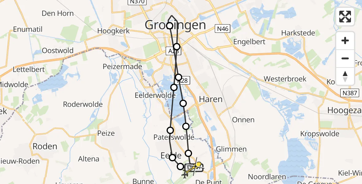 Routekaart van de vlucht: Lifeliner 4 naar Groningen Airport Eelde, Burgemeester J.G. Legroweg
