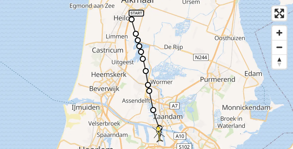 Routekaart van de vlucht: Lifeliner 1 naar Amsterdam Heliport, Ringsloot