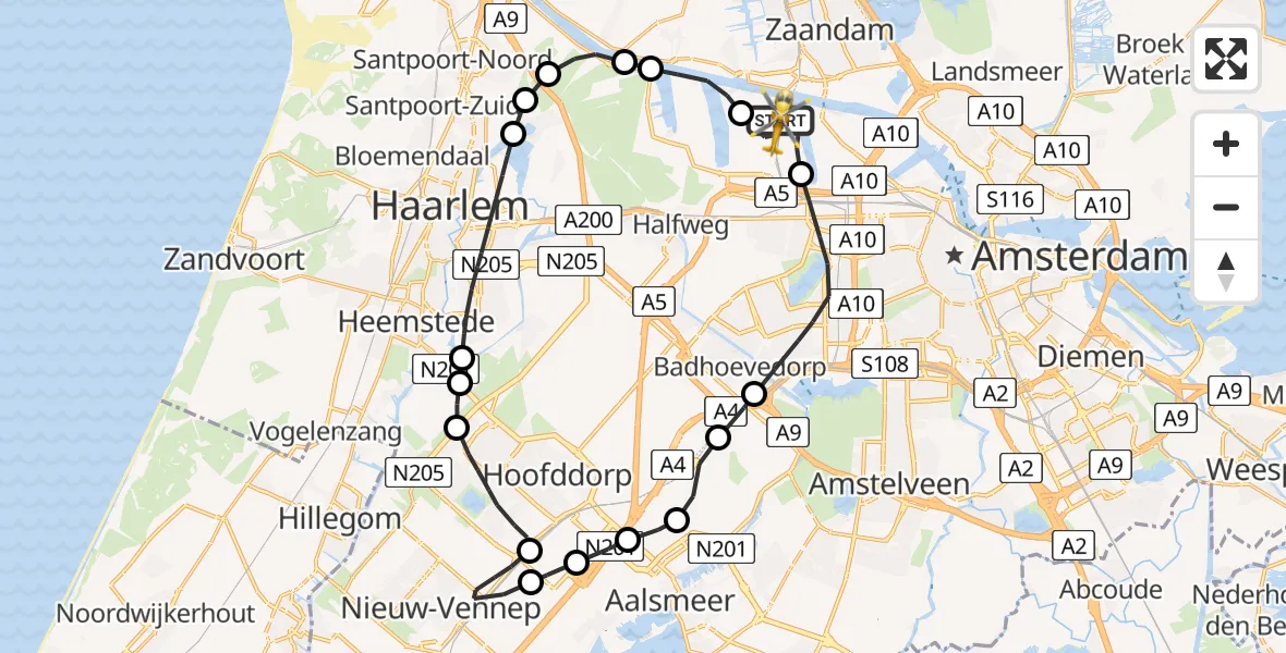 Routekaart van de vlucht: Lifeliner 1 naar Amsterdam Heliport, Maltaweg