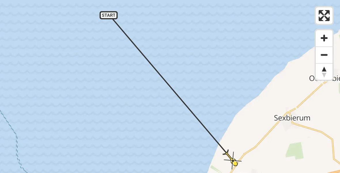 Routekaart van de vlucht: Ambulancehelikopter naar Wijnaldum, Siverdaleane