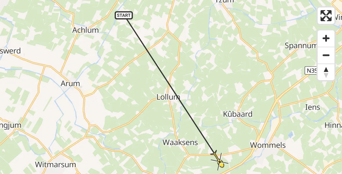 Routekaart van de vlucht: Ambulancehelikopter naar Wommels, Littenserbuorren