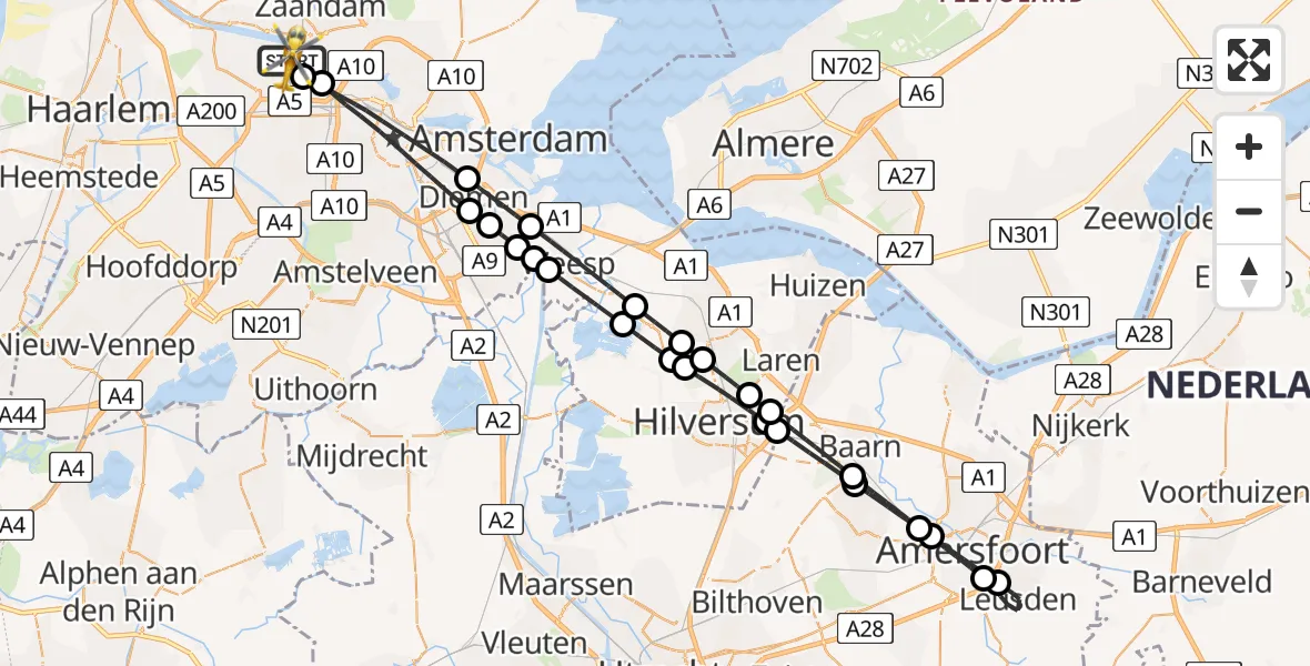 Vluchtroute Traumahelikopter van Amsterdam Heliport naar Amsterdam Heliport